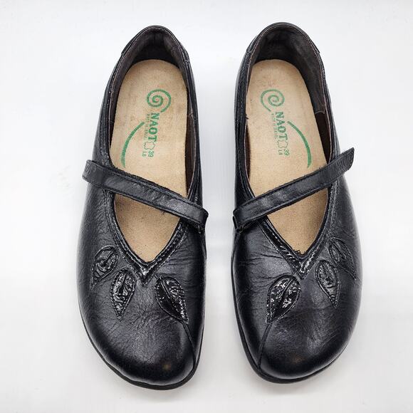 Naot Nau Mai Black Leather Mary Jane Flats Comfort Shoes EU 39 US 8 - Picture 1 of 8
